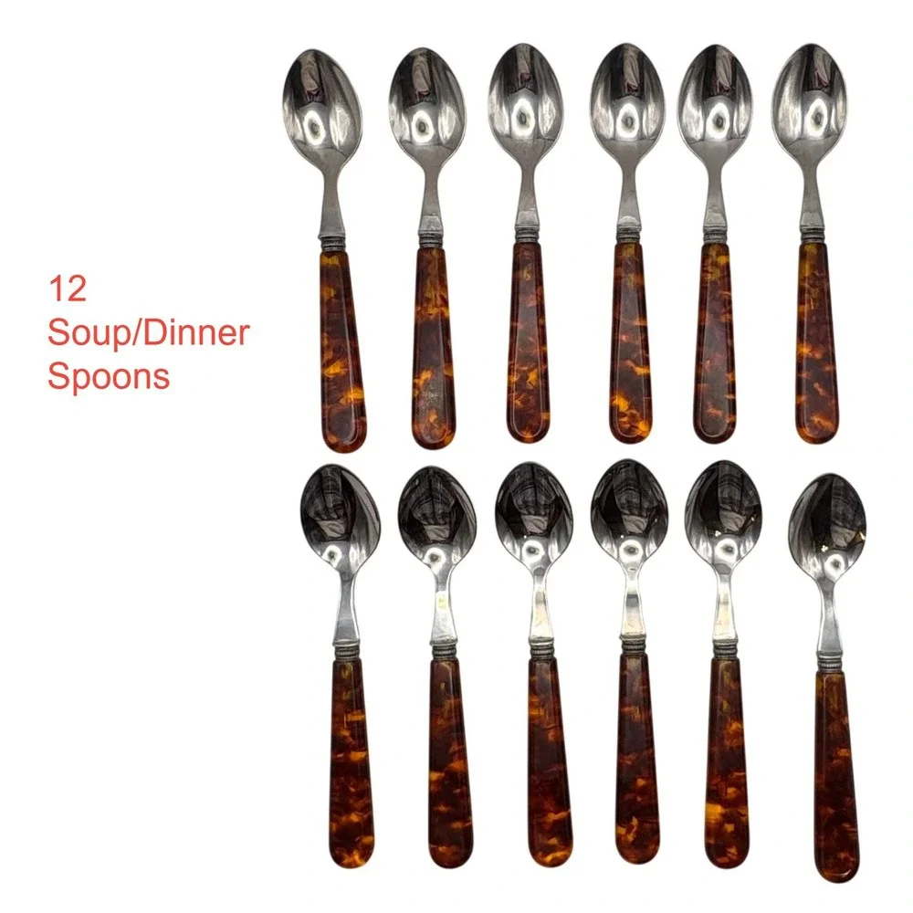 Sabre Paris Jean Dubost Tortoise French Flatware Set 60pc Service for 12 France
